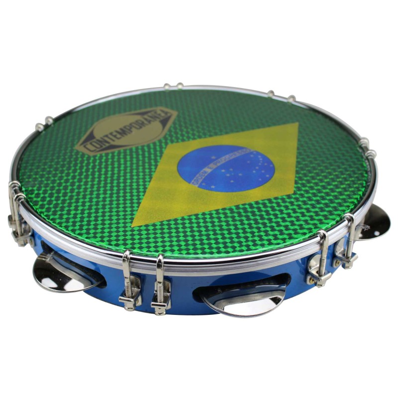 Pandeiro 10" formica bleu - drapeau brésil - Pro - 6